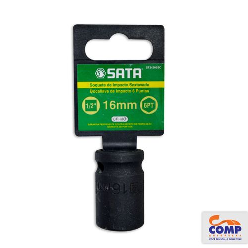 Soquete Impacto Sextavado Sata 16mm 1/2 Polegadas Aço Cromo Molibdênio Fosfatizado Apertar Afrouxar Parafusos Sextavados ST34309SC