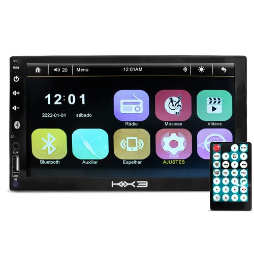 Central Multimídia MP5 2 Din KX3 Tela 7 Polegadas Bluetooth USB SD AUX 4x45W