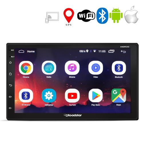 Central Multimídia Roadstar RS-804BR Android 8.1 Tela 7 Wi-fi GPS USB SD 2 Din 4x50 RMS