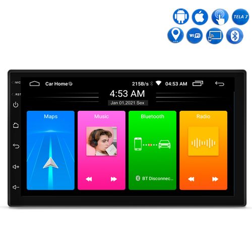 Central Multimídia MP5 2 Din 7 Polegadas Roadstar RS808BR Android 10.1 Wifi GPS USB Bluetooth