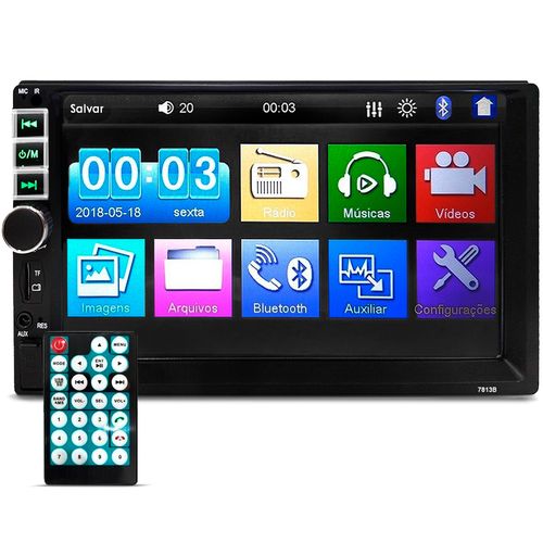 Central Multimídia 2 Din First Option MP5-7813B Tela 7 Espelhamento Bluetooth USB SD AUX Radio