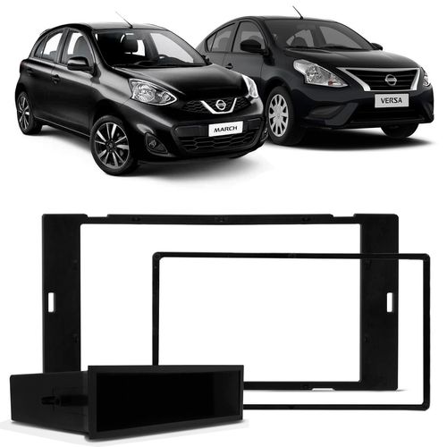 Moldura do Painel 2 Din 1 Din March Versa 2013 a 2018 Preto Com Porta Objetos