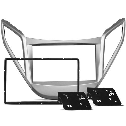 Moldura do Painel 2 Din HB20 2013 a 2019 Prata Com Aro do Ar Padrão Japonês e Chinês