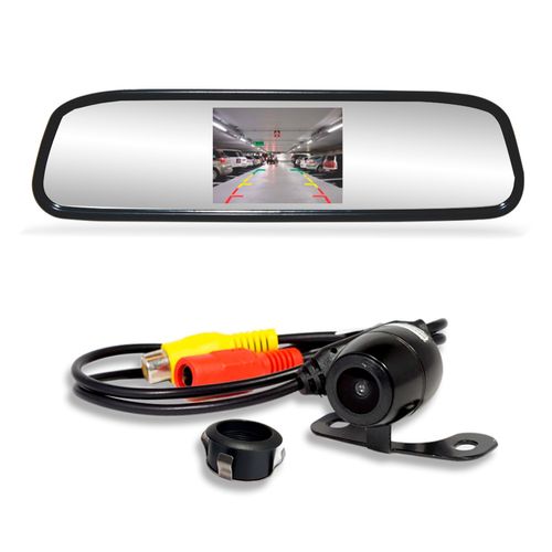 Kit Espelho Retrovisor Tela 4.3 Com Câmera de Ré 2x1 RS501BR