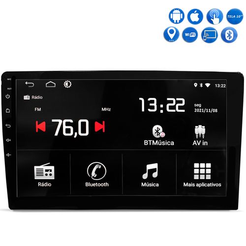 Central Multimídia 10 Polegadas Roadstar RS-1005BR Android 8.1 Wifi GPS USB Bluetooth