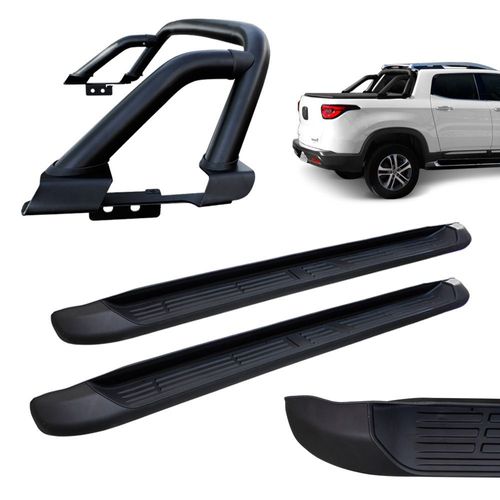 Kit Santo Antonio e Estribo Injetado Preto Fosco Bepo Fiat Toro