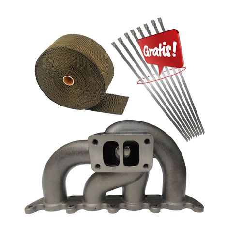 COLETOR DE ESCAPE P/ TURBO AUDI / VW 1.8 20V PULSATIVO - TURBINA PARA BAIXO - T3 + FITA TÉRMICA TITANIUM SPA 2" x10M (TMA05-ACTERSFT15-EXBZPS02-8)
