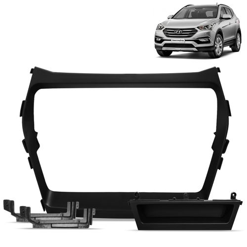 Moldura do Painel 9 Polegadas Santa Fé 2014 a 2017 Preto Com Porta Objetos