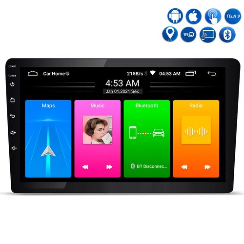 Central Multimídia MP5 9 Polegadas Roadstar RS909BR Android 10.1 Wifi GPS USB Bluetooth