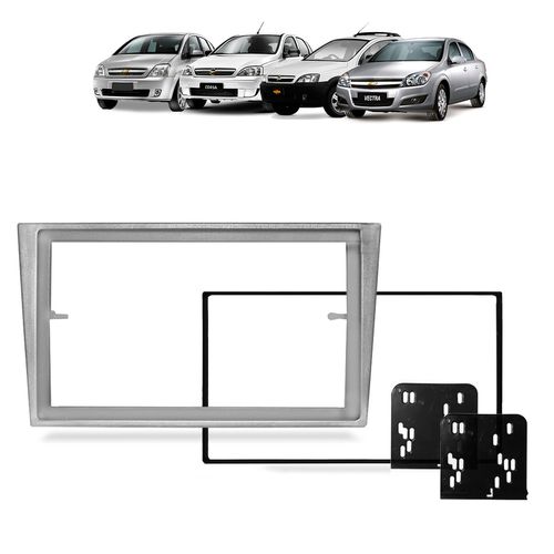 Moldura do Painel 2 Din Vectra Corsa Montana Meriva Prata Padrão Japonês e Chinês