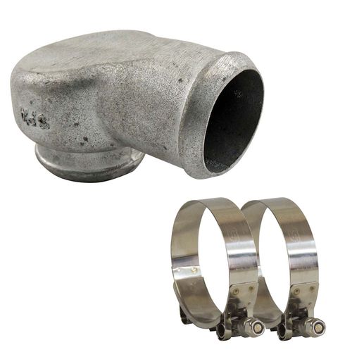 Tubo de pressurização universal em alumínio 90° 2 1/2" diâmetro saída de turbina + 2 Abraçadeiras Tucho