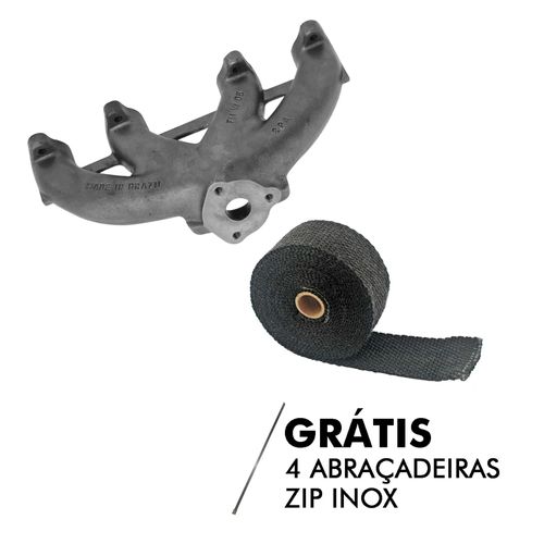 COLETOR DE ESCAPE PARA TURBO VW AP 8V MONOFLUXO - T3 FURAÇÃO DE VÁLVULA "L" + Fita Térmica SPA cor preta  2" 5m