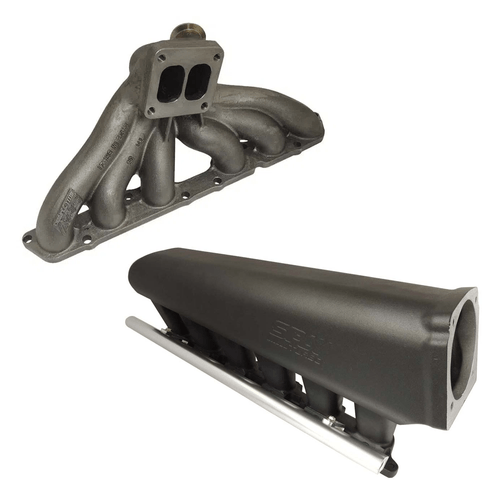 Coletor de escape p/ turbo Toyota Supra 6CIL 2JZ-GE (wastegate V-Band)- Turbo T4 + Coletor de admissão tipo plenum em alumínio c/ flauta