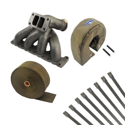Coletor escape turbo VW Passat / Audi A4 1.8 20V longitudinal - T3 pulsativo + FITA TÉRMICA TITANIUM 2" 10M + Protetor Térmico de Turbina Titanium