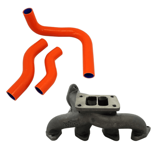 Coletor escape turbo pulsativo cima T3 GM Chevette / Chevy 500 / Marajó + Kit mangueiras arrefecimento silicone (sem reservatório de expansão)