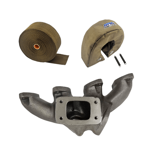 COLETOR DE ESCAPE PARA TURBO MOTOR GM FAMÍLIA 1 8V + FITA TÉRMICA TITANIUM 2"10M + PROTETOR TÉRMICO DE TURBINA TITANIUM