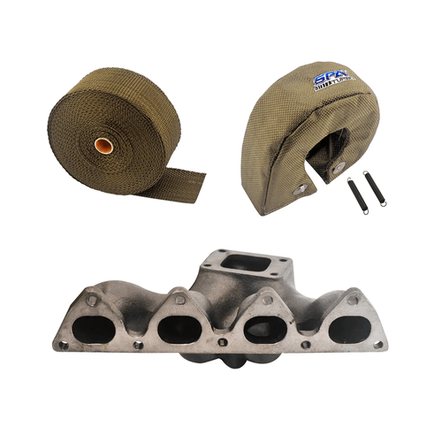 COLETOR DE ESCAPE PARA TURBO HONDA D15 / D16 - T3 + FITA TÉRMICA TITANIUM 2"10M + PROTETOR TÉRMICO DE TURBINA TITANIUM PRIME SERIES