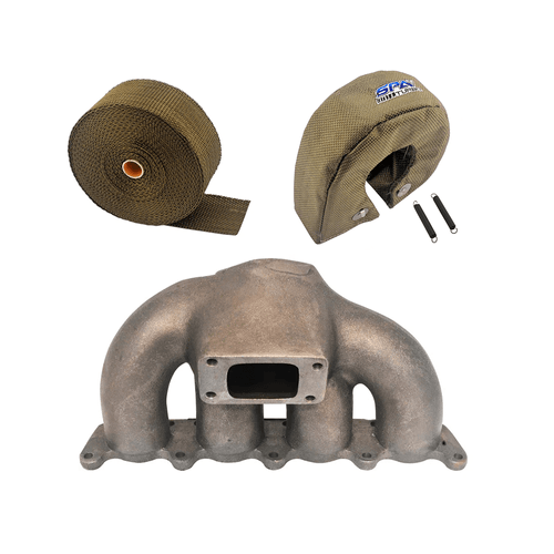 COLETOR ESCAPE TURBO MONOFLUXO GOLF / A3 1.8 20V TRANSVERSAL - T3 + FITA TÉRMICA TITANIUM 2"10M + PROTETOR TÉRMICO DE TURBINA TITANIUM