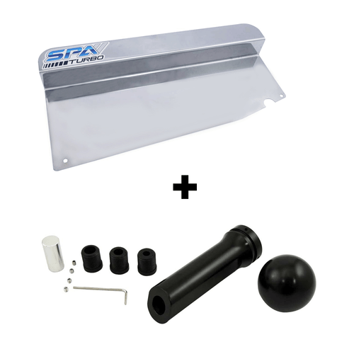 Chapa acabamento radiador água AP em aço inox polido + Kit manopla de câmbio e freio de mão em alumínio billet