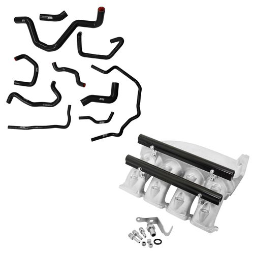 COLETOR ADMISSÃO PLENUM ALUMÍNIO FUNDIDO JATEADO (TRANSVERSAL) TBI LADO DIREITO / 8 BICOS / TBI SEM FUROS + Kit Mangueira - Audi A3 1.8t 20v