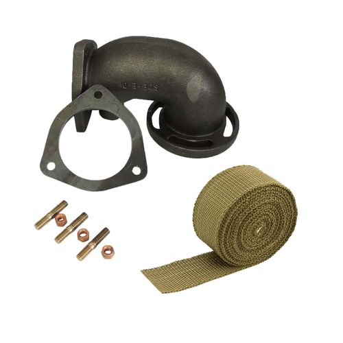 Kit saída escape fundida 90° 2 1/2" + Flange 3" aço carbono + Prisioneiros + Porcas + FITA TÉRMICA TITANIUM 2"5M - GRÁTIS 4 ABRAÇADEIRAS ZIP INOX