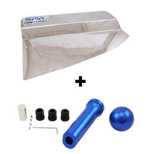 Chapa acabamento radiador água AP em aço inox polido + Kit manopla de câmbio e freio de mão em alumínio billet