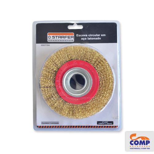 Escova Circular em Aço Latonado Starfer 6” x 3/4” 150 mm x 19 mm Max RPM 6000 Serie Profissional 05037204