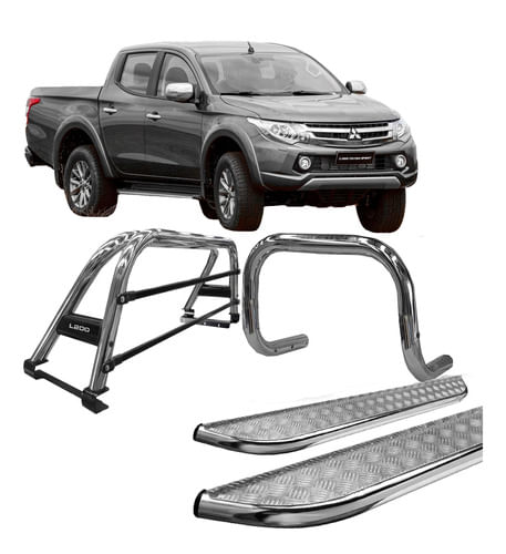 Kit Quebra Mato,estribo,santo Antônio Duplo Noca L200 Cromo