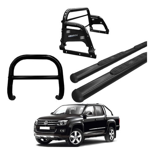 Kit Quebra Mato Estribo Oval Santo Anth3 Amarok Cd Preto