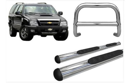 Kit Quebra Mato Com Barra E Estribo Oval Cromado Blazer