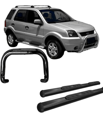 Kit Quebra Mato E Estribo Oblongo Ecosport Até 2012 Preto