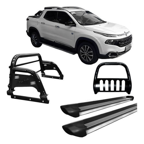Kit Quebra Mato+estribo Perso+santo Antônio Fiat Toro Preto