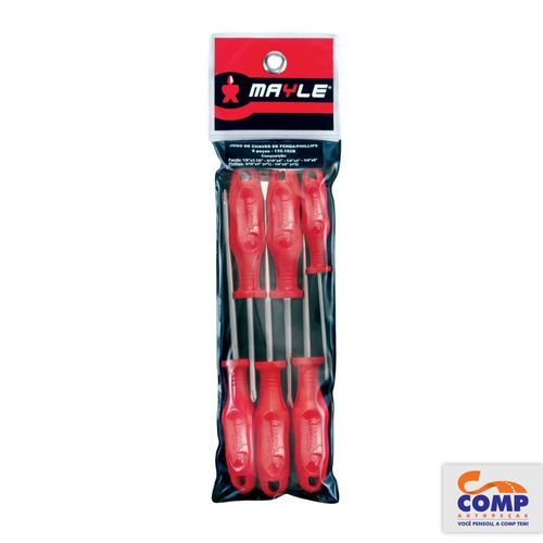 Jogo de Chave Fenda + Phillips 6 Peças Fenda 1/8” x 3.1/8” – 3/16” x 4” – 1/4" x 4” – 1/4” x 6” Phillips 3/16” x 3” (nº1) – 1/4" x 5” (nº2) 132102M