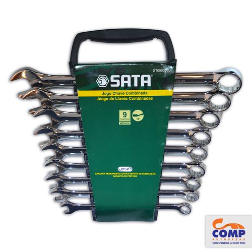 Jogo de Chave Combinada 9 peças 8mm 10 mm 11 mm 12 mm 13 mm 14 mm 15 mm 17 mm 19 mm Aço Cromo Vanádio Espelhado ST09020SJ