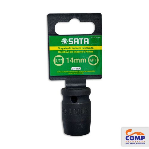 Soquete Impacto Sextavado Sata 14mm 1/2 polegadas Aço Cromo Molibdênio Fosfatizado Apertar Afrouxar Parafusos Sextavados ST34307SC