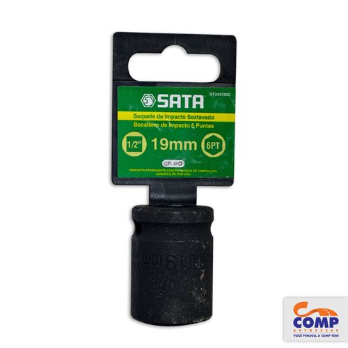 Soquete Impacto Sextavado Sata 19mm Encaixe 1/2 Aço Cromo Molibdênio Fosfatizado Aperta Afrouxa Parafusos Sextavados ST34312SC