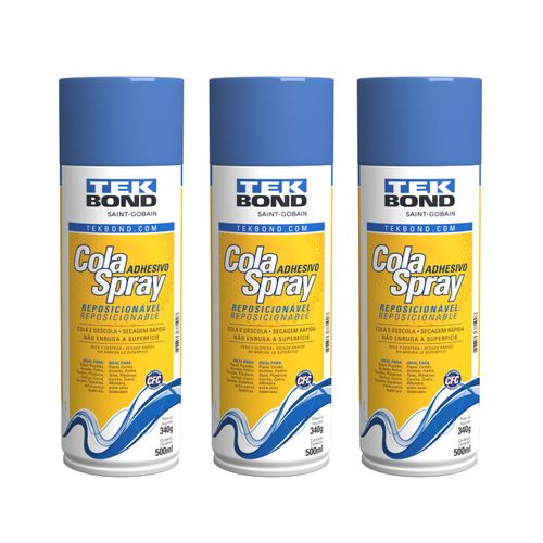 Kit 3 un Cola Spray Reposicionável 340G 500Ml - Tekbond