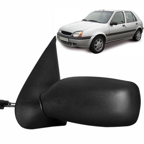 Espelho Retrovisor Externo Controle Manual Base de Plástico Convexo Preto Ford Fiesta Street 1996 até 2006
