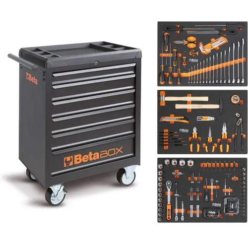 Carro de ferramentas com 6 gavetas Beta Box Preto com 196 ferramentas - C04BOX-AVU-BW - Beta Worker