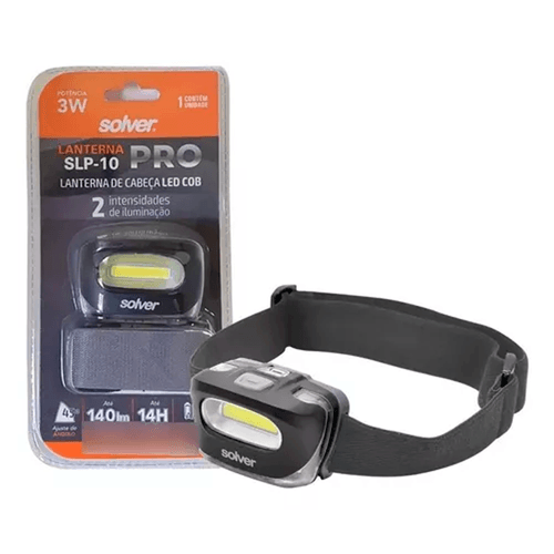 LANTERNA DE CABEÇA LED COB SLP-10 PRETO PILHA SOLVER