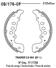 SAPATA DE FREIO-GM - TRACKER 2.0 4X4 01/12
SUZUKI - GRAND VITARA 2.0 96/, 2.5 V6 24V 98/; BALENO 1.3/1.8