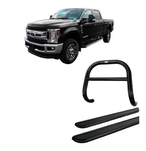 Kit Quebra Mato C/barra Estribo Chapa Preto F-250