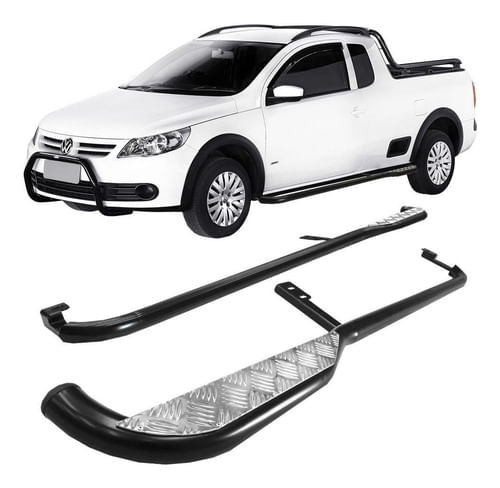 Estribo Tubolar Com Chapa Saveiro 2010 Em Diante Preto