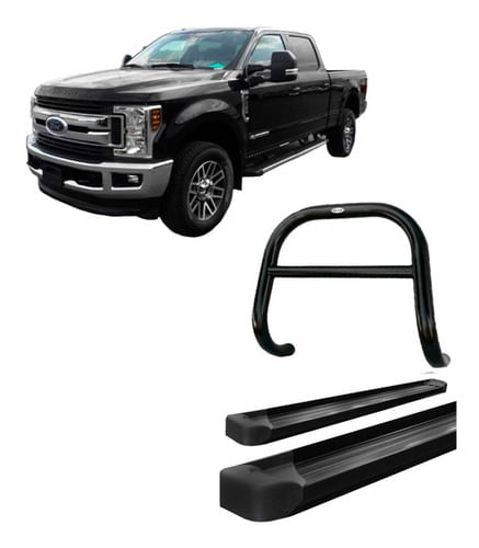 Kit Quebra Mato C/barra Estribo Plat Aluminio Preto F250