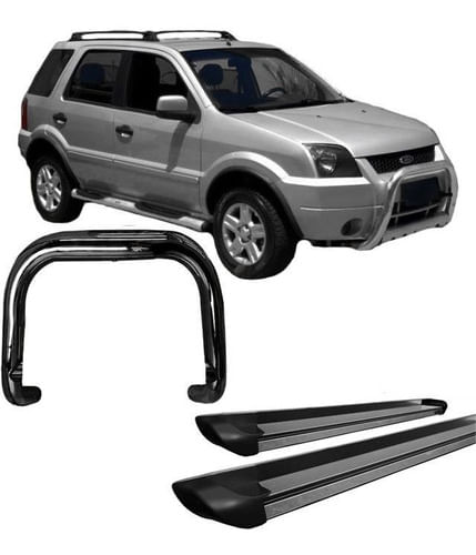Kit Quebra Mato Estribo Personalizado Ecosport Preto