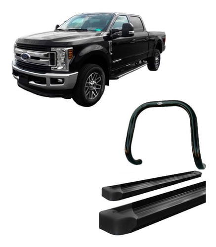 Kit Quebra Mato S/barra Estribo Plat Aluminio Preto F250