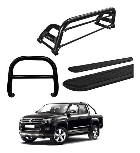Kit Quebra Mato Estribo Chapa Santo Antônio Amarok Cd Preto