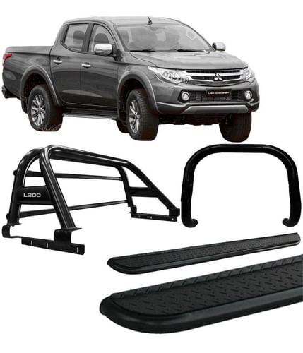 Kit Quebra Mato Estribo Santo Antônio Duplo Nova L200 Preto