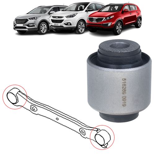 Bucha Braço Superior Santa Fé 3.3 4X4 2013 a 2018 / Ix35 2.0 4X4 2009 a 2015 / Sportage 2.0 4X4 2010 a 2016 / Pathfinder 3.3 4X4 1997 a 2004 Traseiro