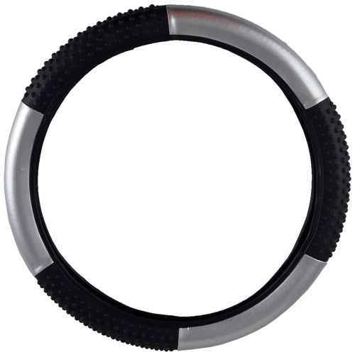 Capa para Volante com Massageador na Cor Preto com Prata Tamanho 38cm